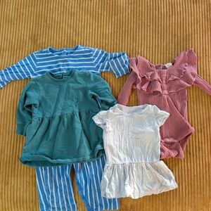 Set of Four Baby Outfits in Blue, Green, Pink, and White